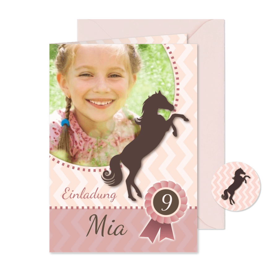 Einladung zum 9. Kindergeburtstag Pferdeparty - Karteneindruck
