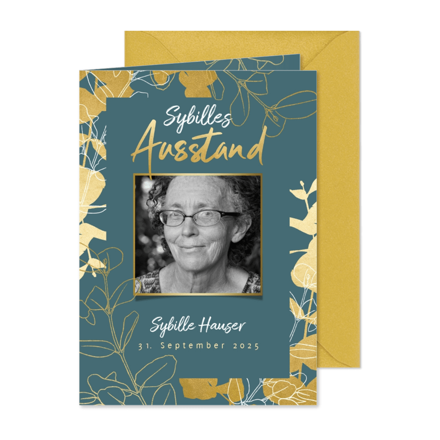 Einladung zum Ausstand goldenen Äste und Foto - Karteneindruck
