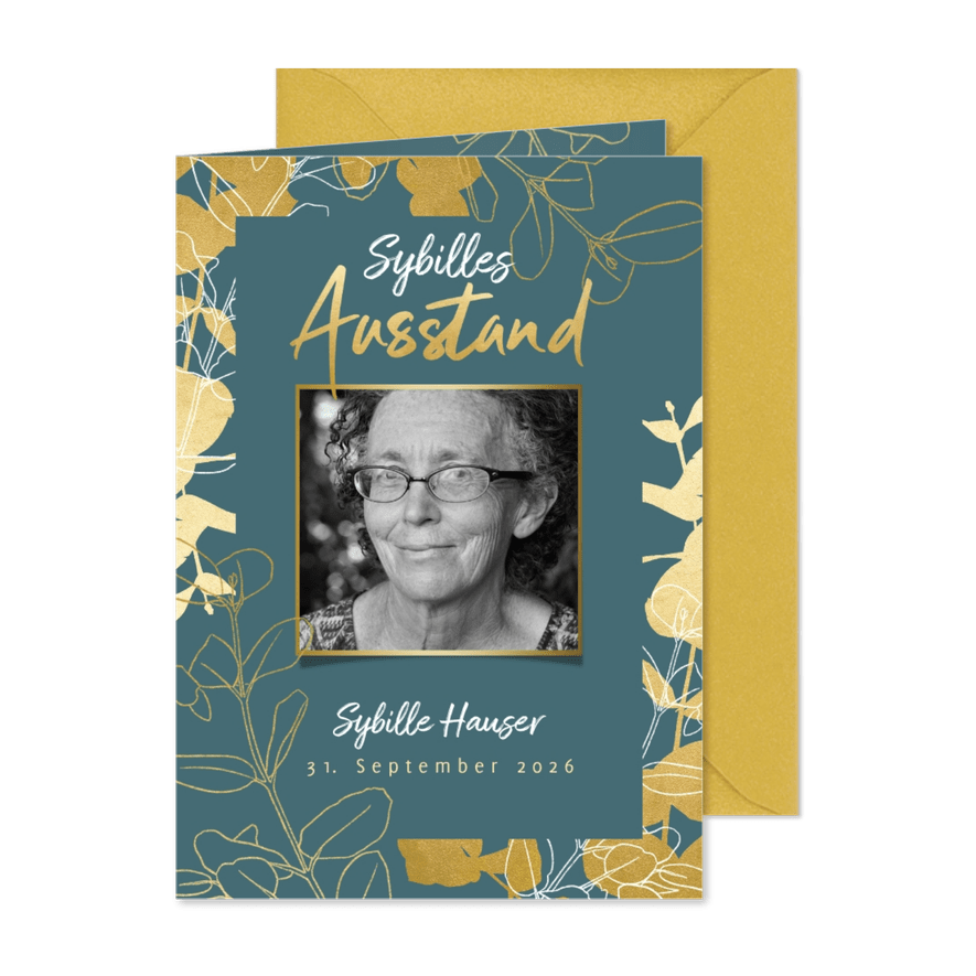 Einladung zum Ausstand goldenen Äste und Foto - Karteneindruck
