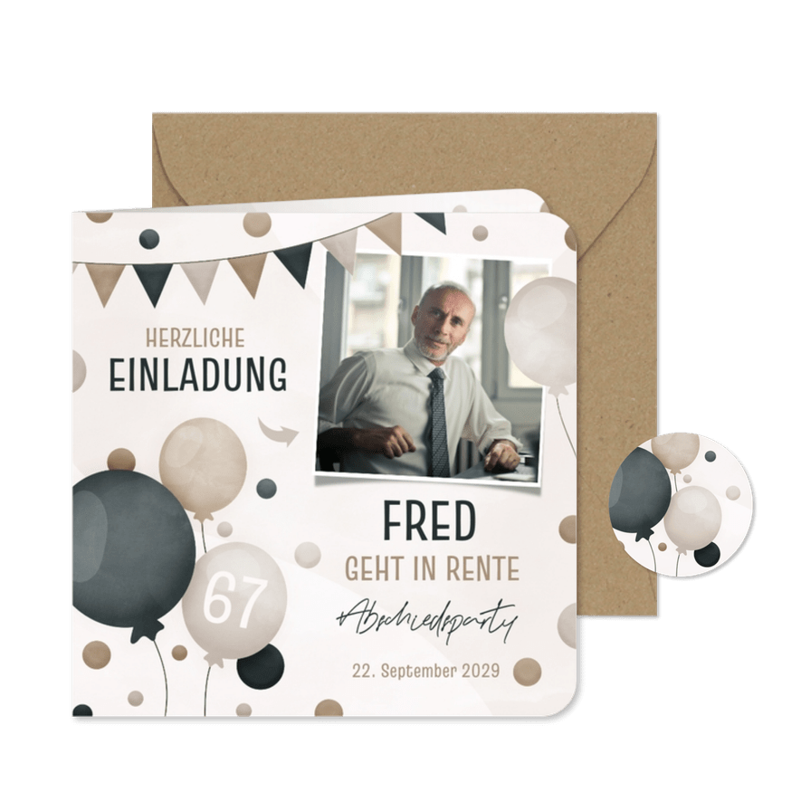 Einladung zum Ausstand Luftballons & Foto - Kartenvorschau