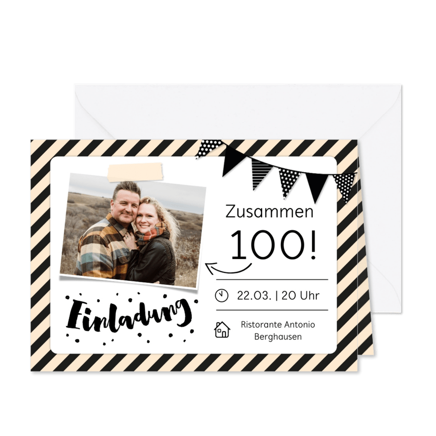 Einladung zum Doppelgeburtstag Schwarzweiß für zwei - Karteneindruck
