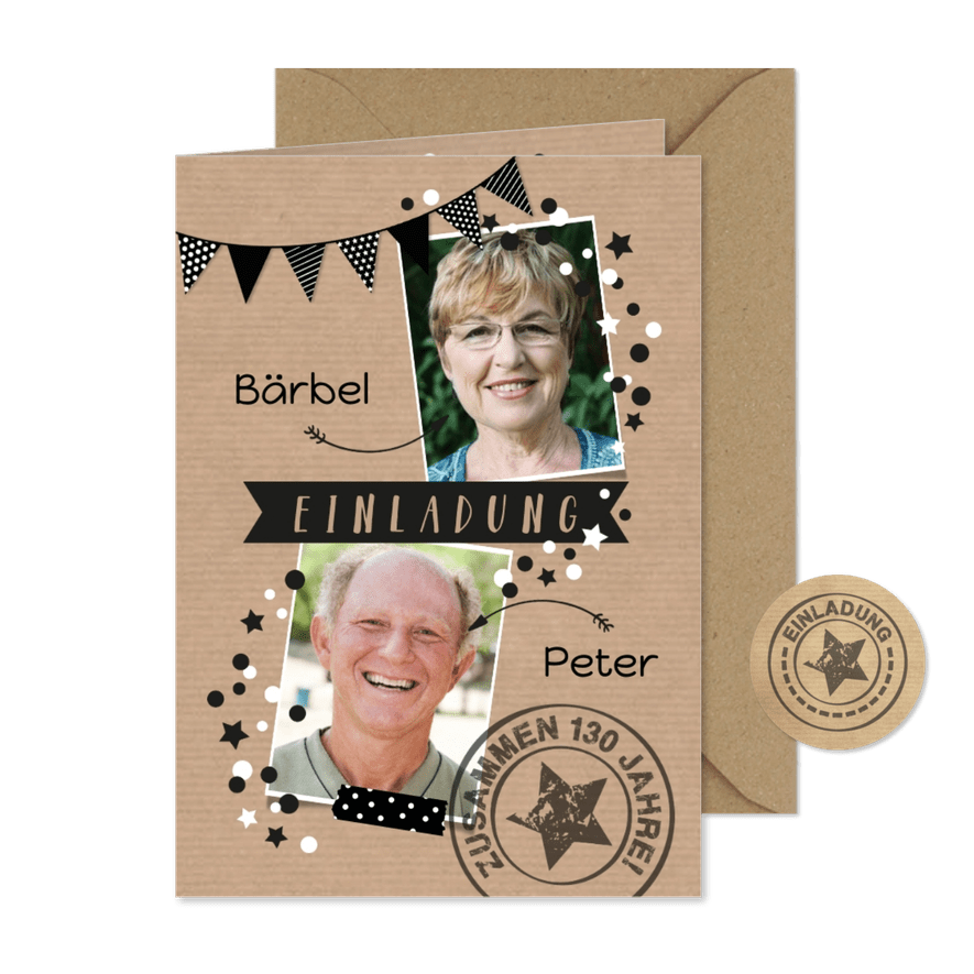 Einladung zum Doppelgeburtstag Zusammen 130 - Karteneindruck
