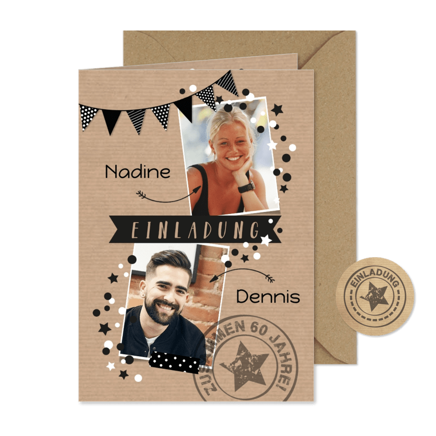 Einladung zum Doppelgeburtstag Zusammen 60 - Karteneindruck
