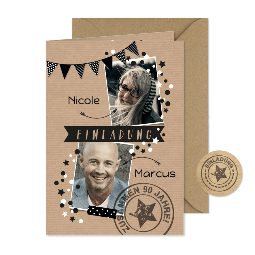Einladung zum Doppelgeburtstag Zusammen 90 - Karteneindruck