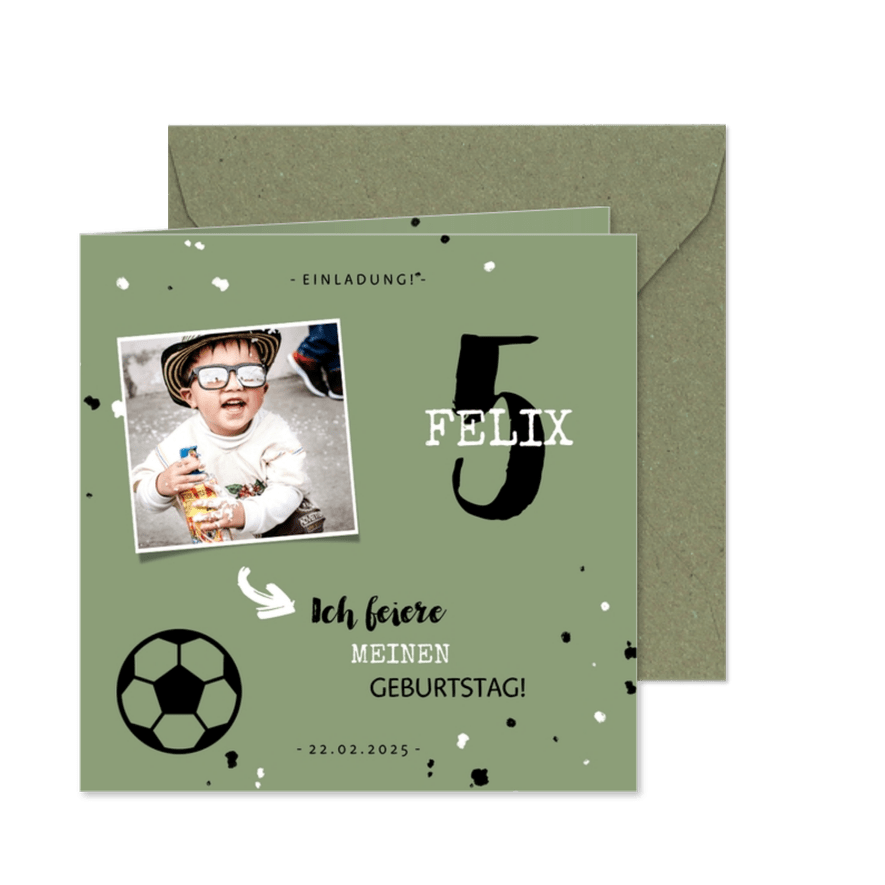 Einladung zum Fußball Kindergeburtstag mit Foto  - Karteneindruck
