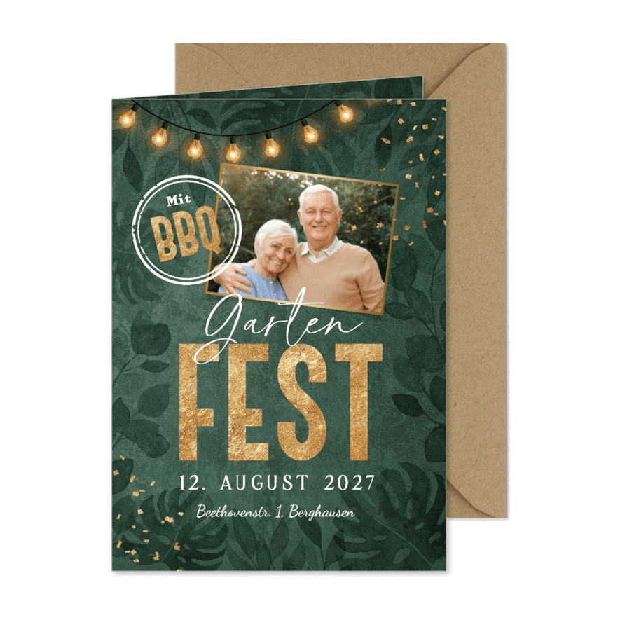 Einladung zum Gartenfest botanisch mit Foto - Kartenvorschau

