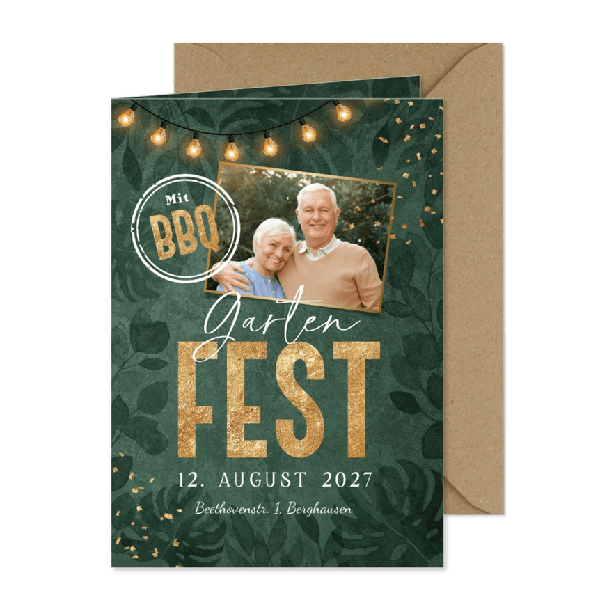 Einladung zum Gartenfest botanisch mit Foto - Karteneindruck
