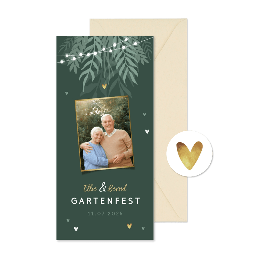 Einladung zum Gartenfest grün mit Foto - Karteneindruck
