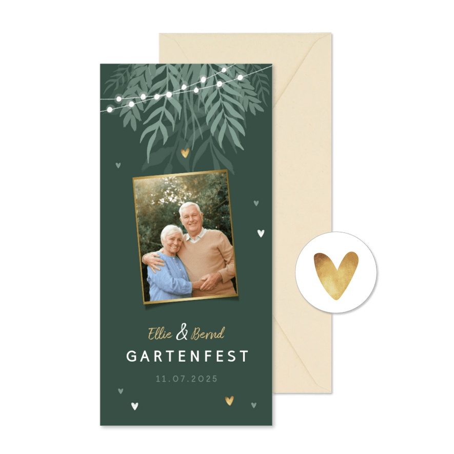 Einladung zum Gartenfest grün mit Foto - Karteneindruck