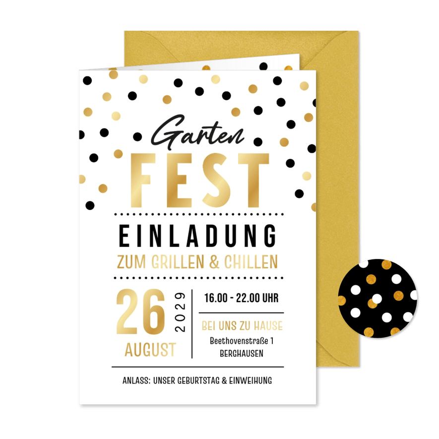Einladung zum Gartenfest Konfetti - Karteneindruck