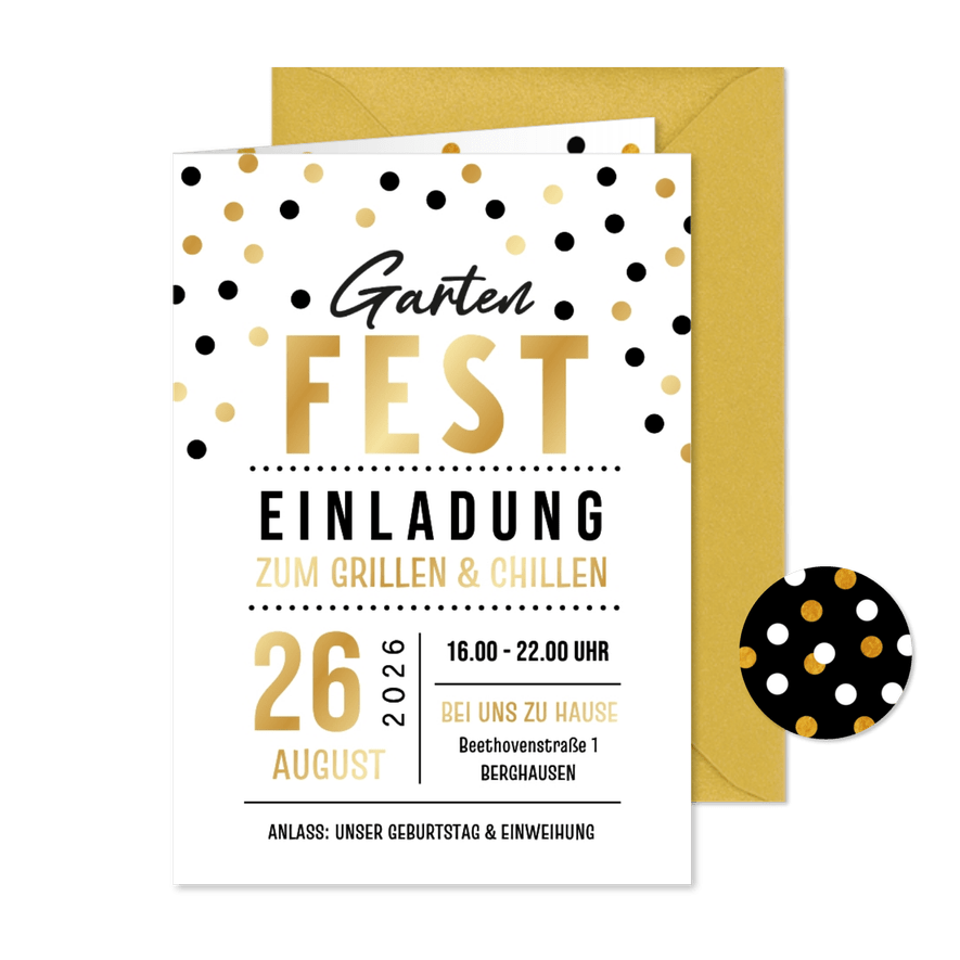 Einladung zum Gartenfest Konfetti - Karteneindruck
