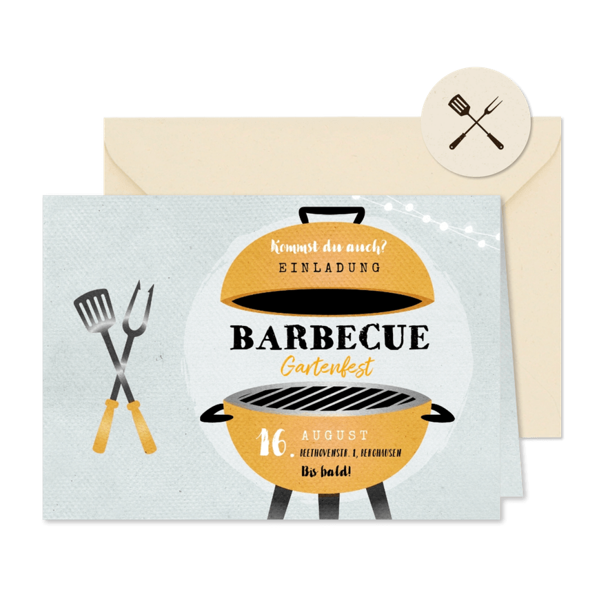 Einladung zum Gartenfest mit Barbecue - Karteneindruck
