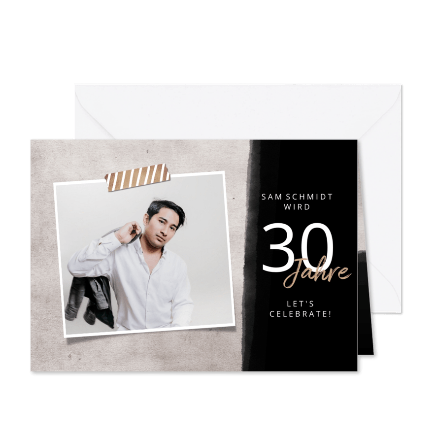 Einladung zum Geburtstag Betonlook mit Foto - Karteneindruck
