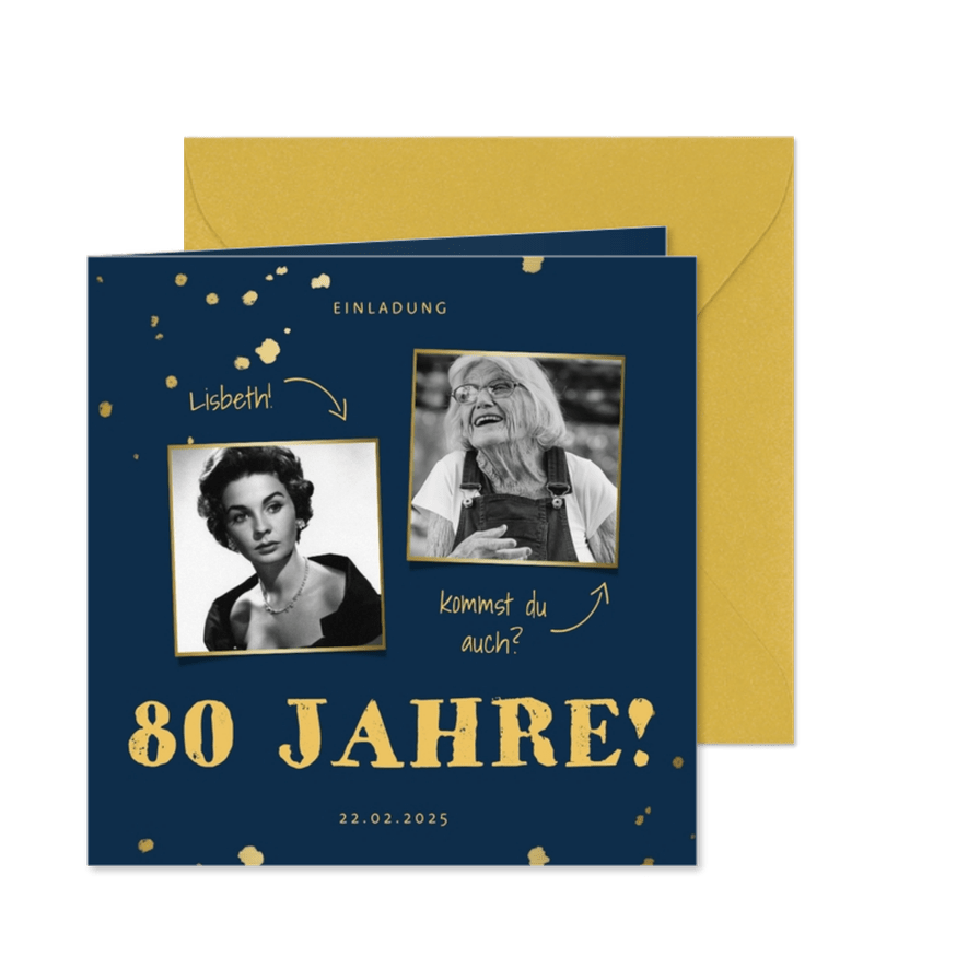 Einladung zum Geburtstag dunkelblau mit Fotos - Karteneindruck