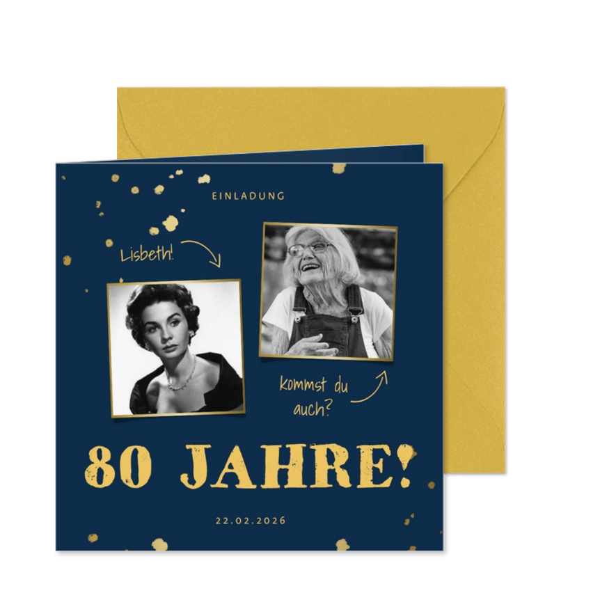 Einladung zum Geburtstag dunkelblau mit Fotos - Kartenvorschau
