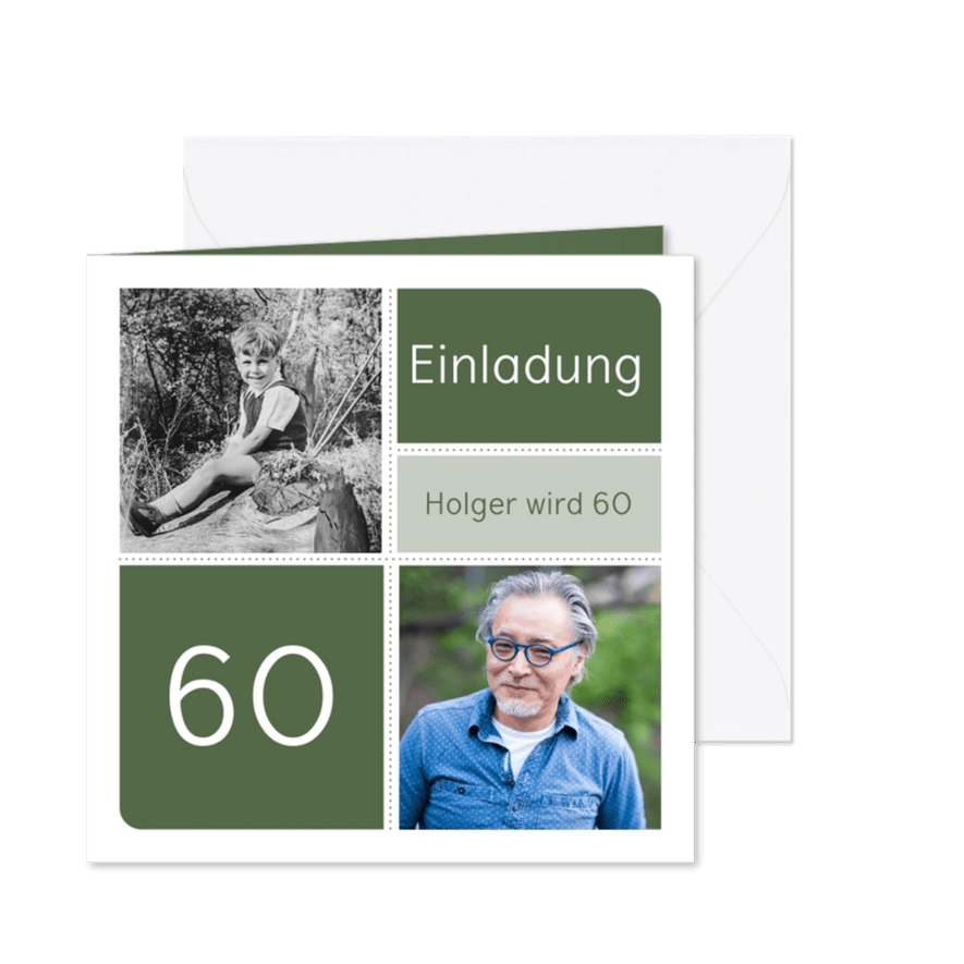 Einladung zum Geburtstag Foto damals und heute - Kartenvorschau
