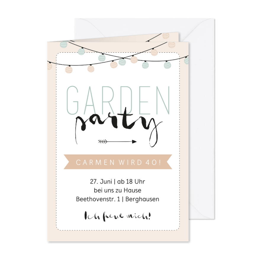 Einladung zum Geburtstag Gartenparty pastell - Karteneindruck