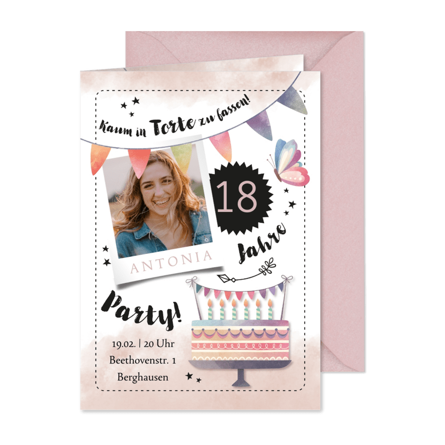 Einladung zum Geburtstag Kaum in Torte zu fassen - Karteneindruck