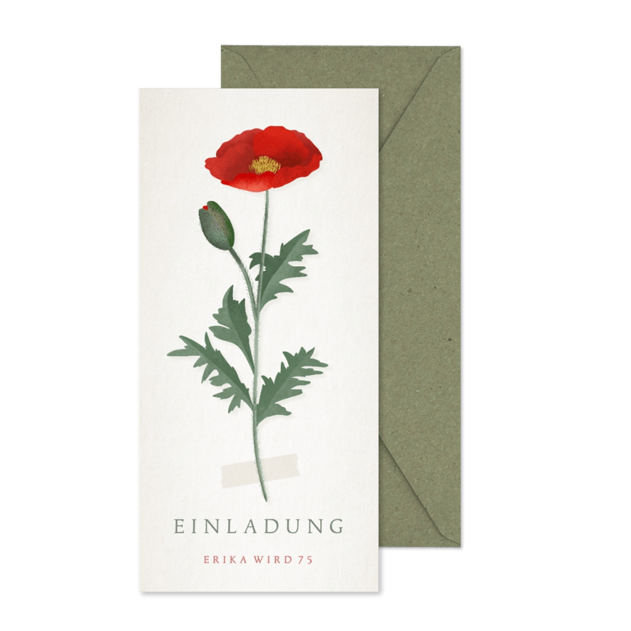 Einladung zum Geburtstag klassische Mohnblume - Karteneindruck