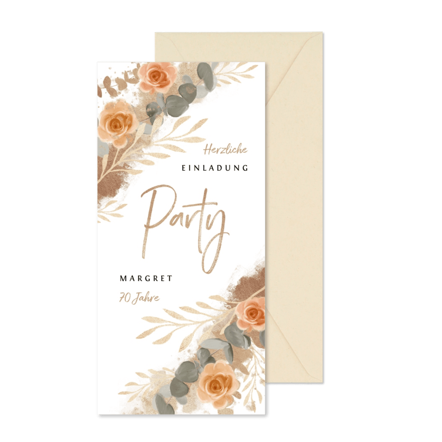 Einladung zum Geburtstag klassische Rosen - Karteneindruck
