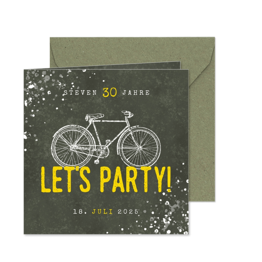 Einladung zum Geburtstag Let's Party mit Fahrrad - Karteneindruck