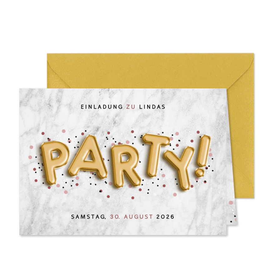Einladung zum Geburtstag Party Ballonschrift - Karteneindruck