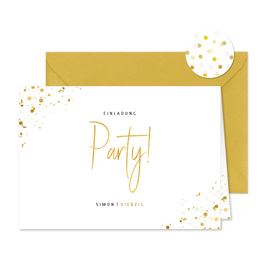 Einladung zum Geburtstag Party im Goldlook - Karteneindruck

