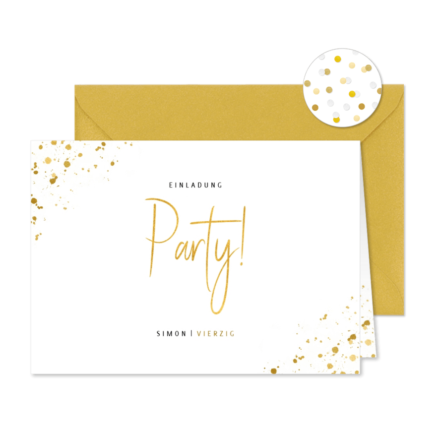 Einladung zum Geburtstag Party im Goldlook - Karteneindruck