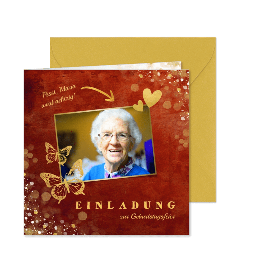 Einladung zum Geburtstag Schmetterlinge und Foto - Karteneindruck
