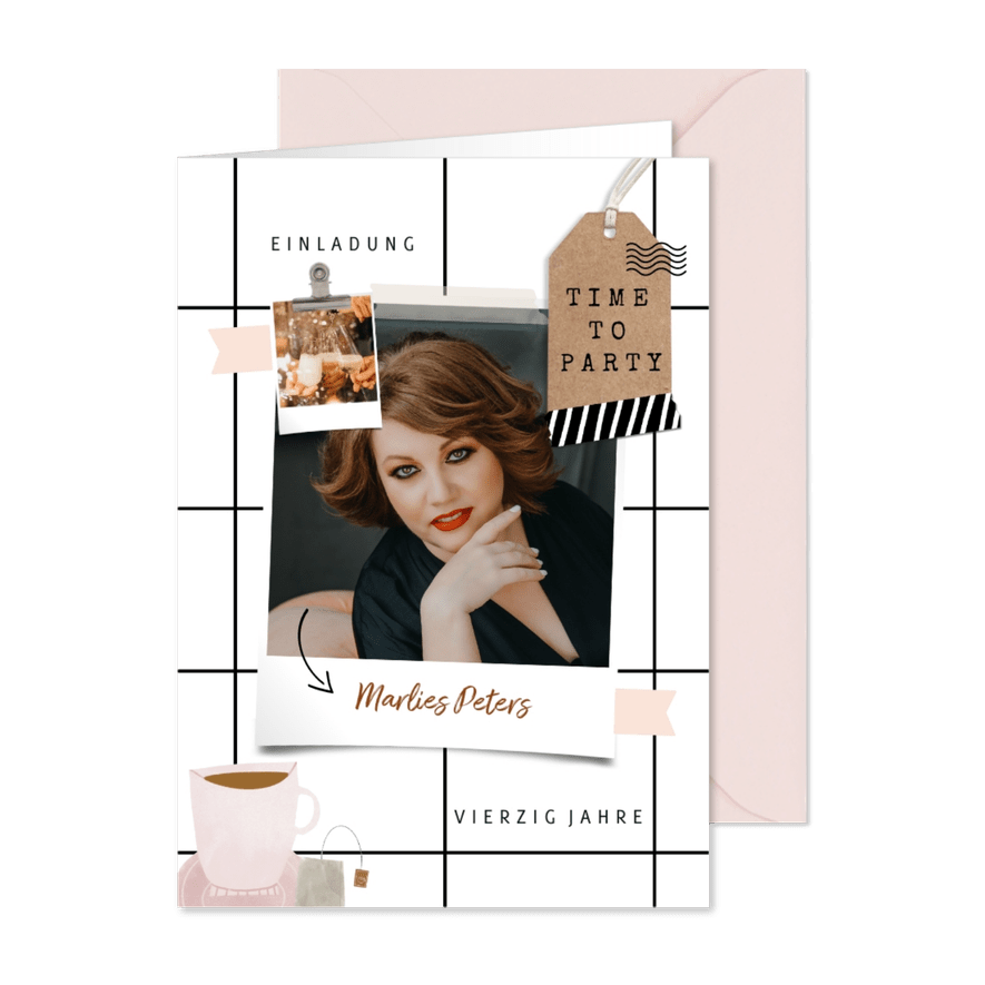 Einladung zum Geburtstag Scrapbook mit Foto - Karteneindruck