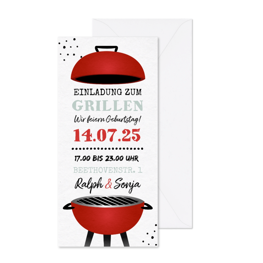 Einladung zum Geburtstags-Grillfest mit Kugelgrill - Karteneindruck
