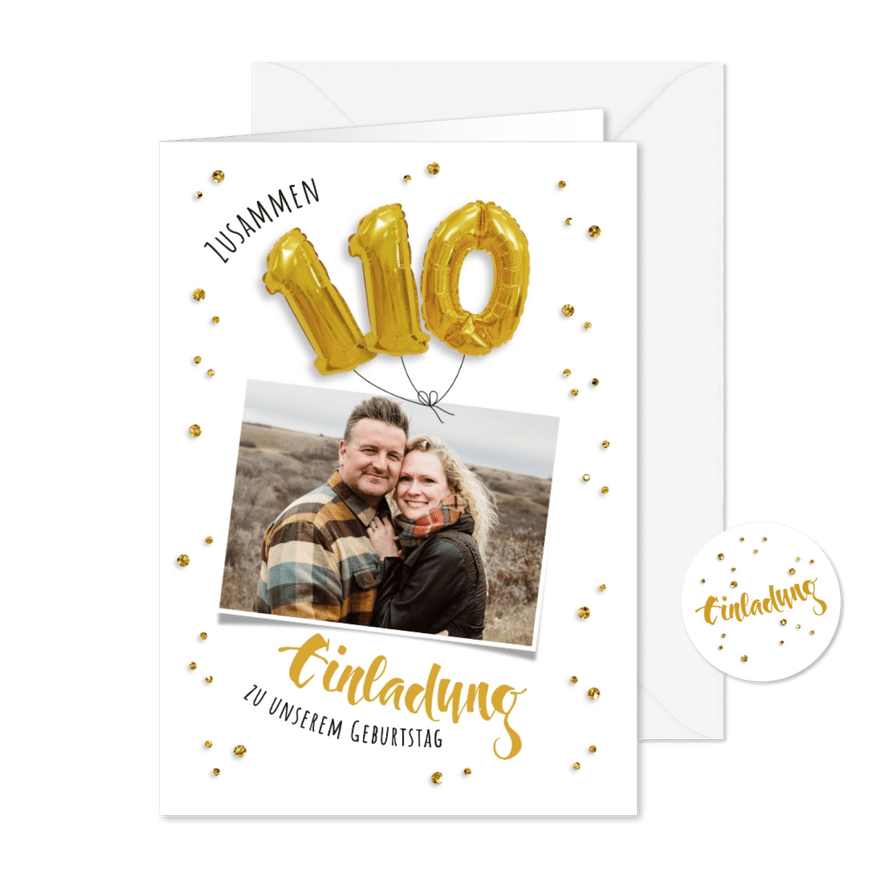 Einladung zum gemeinsamen Geburtstag 110 Ballons - Karteneindruck