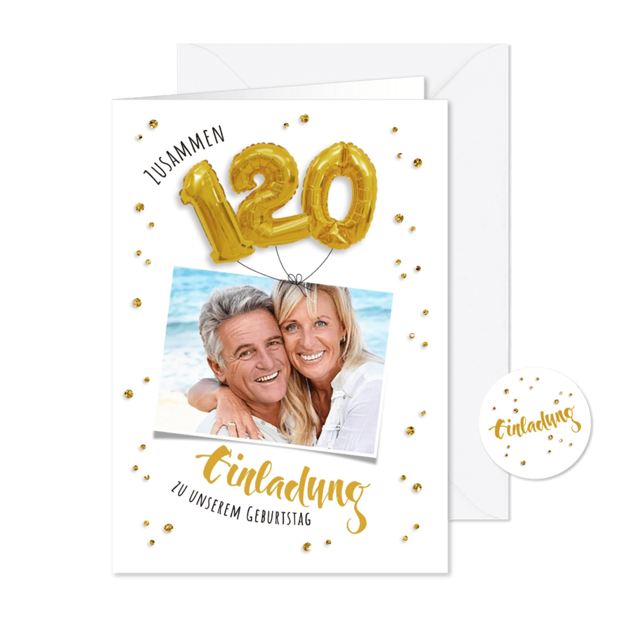 Einladung zum gemeinsamen Geburtstag 120 Ballons - Karteneindruck