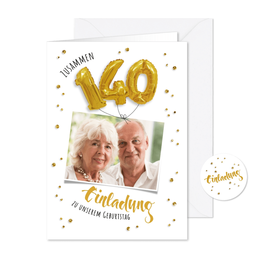 Einladung zum gemeinsamen Geburtstag 140 Ballons - Karteneindruck
