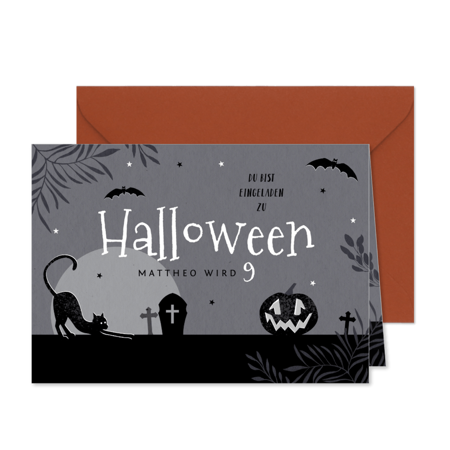 Einladung zum Halloween-Kindergeburtstag Gruselnacht 9 Jahre - Karteneindruck
