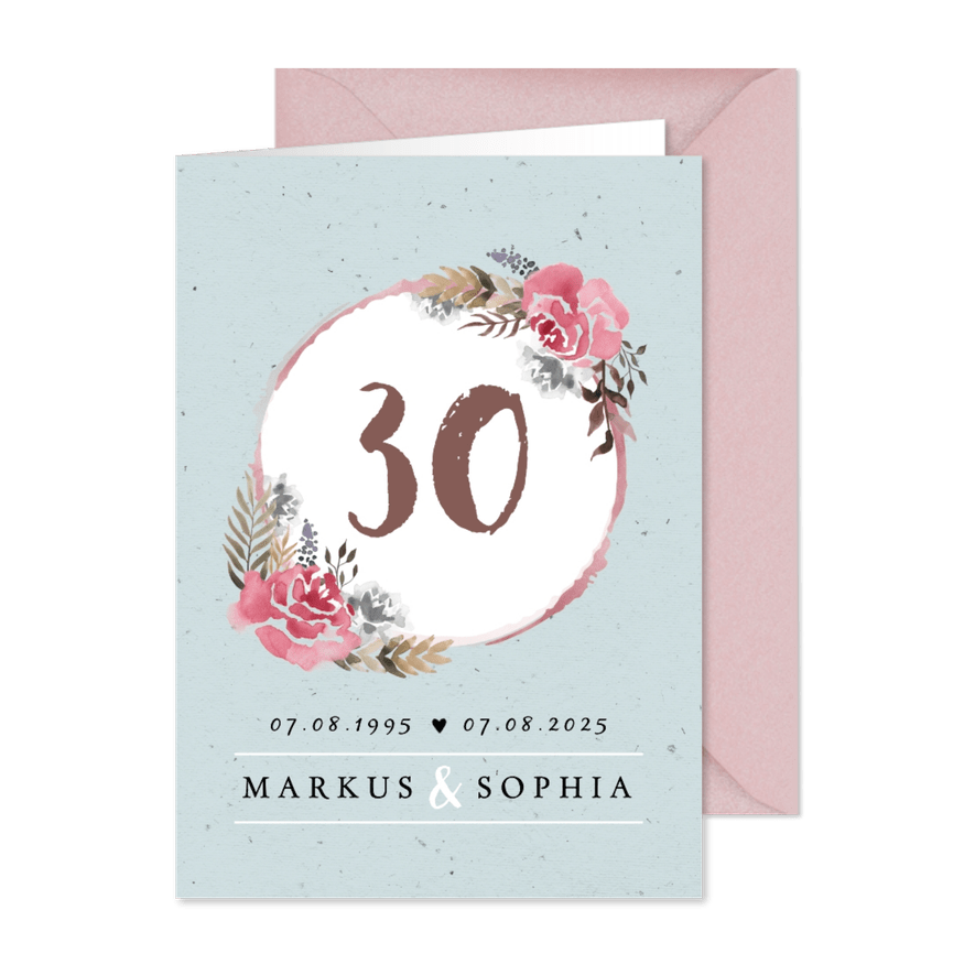 Einladung zum Hochzeitsjubiläum 2 Rosen - Karteneindruck
