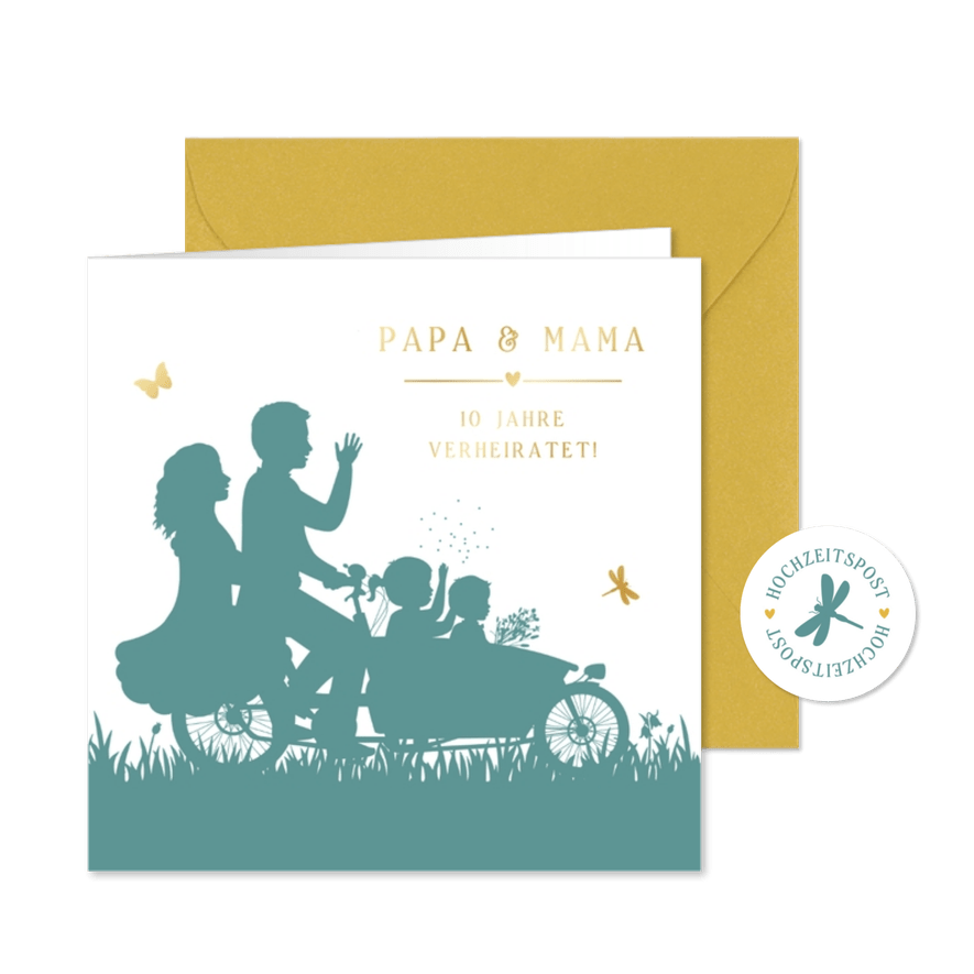 Einladung zum Hochzeitsjubiläum Familie & Fahrrad - Karteneindruck
