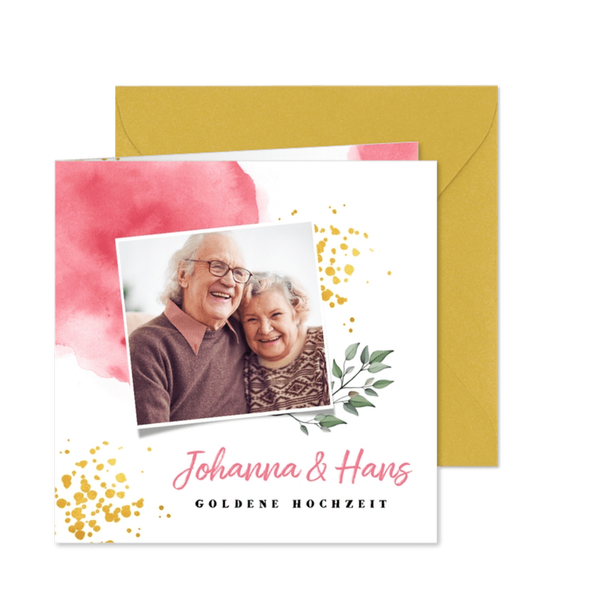 Einladung zum Hochzeitsjubiläum Foto und rosa Wasserfarbe - Karteneindruck
