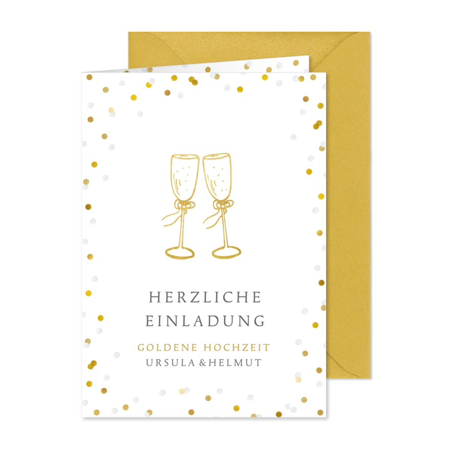 Einladung zum Hochzeitsjubiläum Gläser & Goldlook - Kartenvorschau