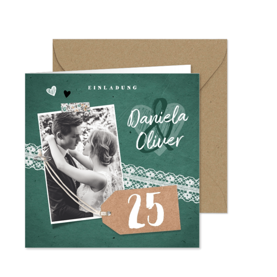 Einladung zum Hochzeitsjubiläum Hochzeitsfoto auf Spitze - Karteneindruck
