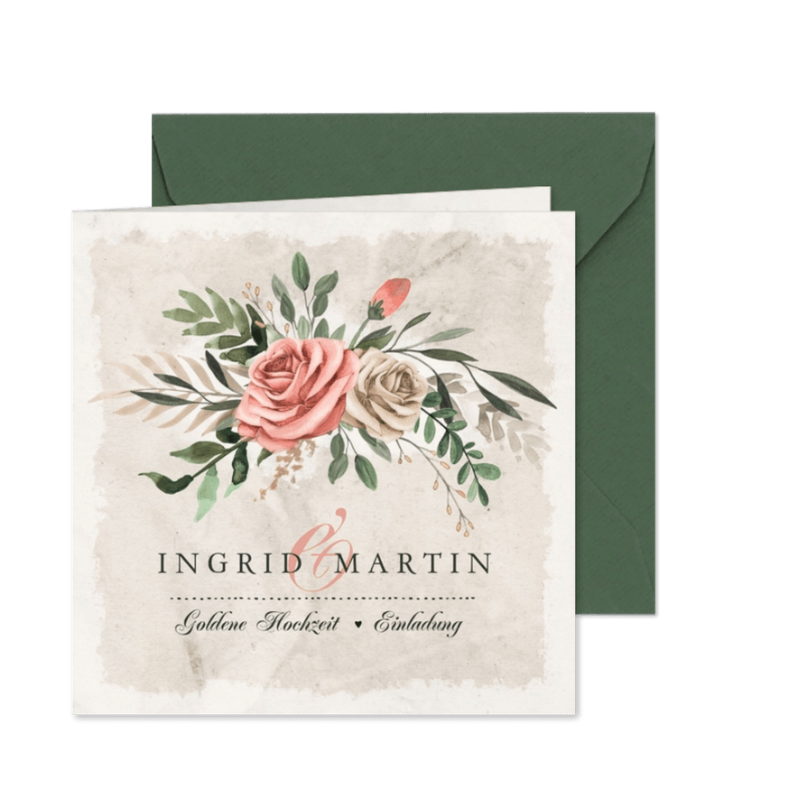 Einladung zum Hochzeitsjubiläum Rosenstrauß - Karteneindruck
