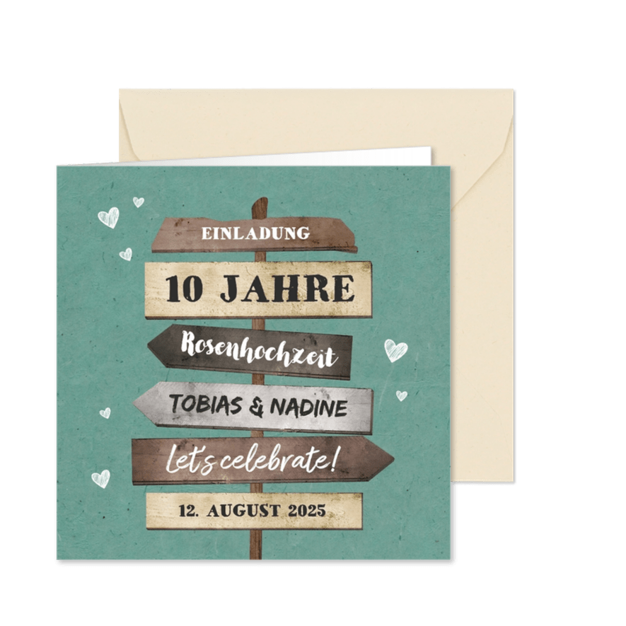 Einladung zum Hochzeitsjubiläum Schilder & Lichter grün - Karteneindruck