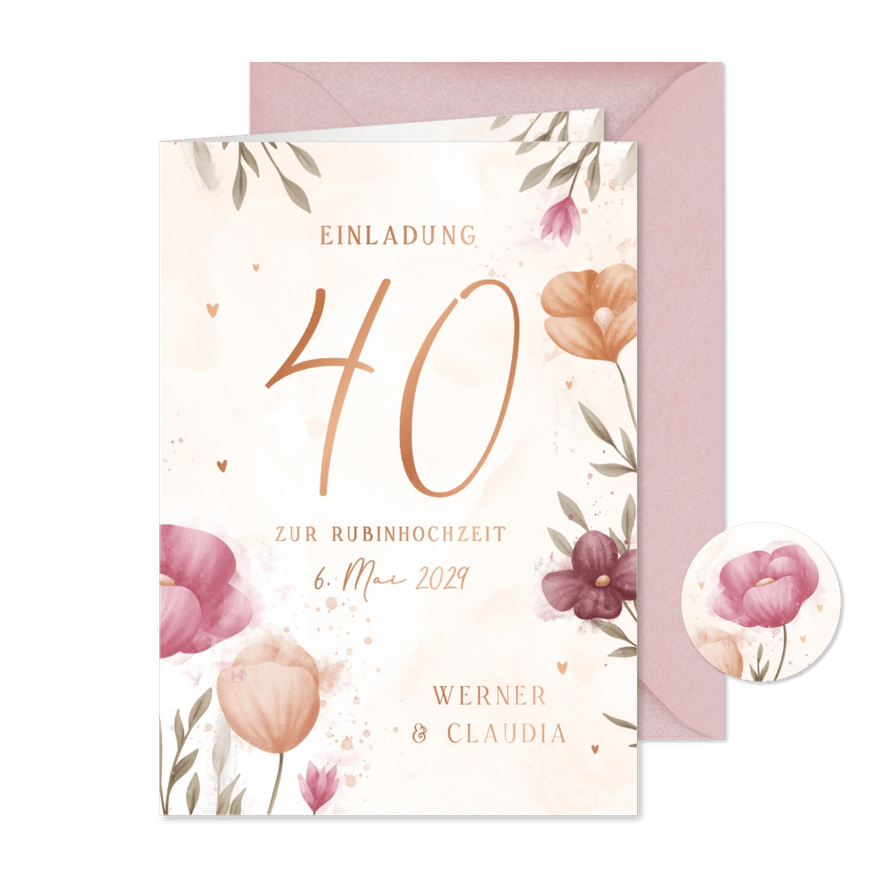Einladung zum Hochzeitsjubiläum Wiesenblumen - Karteneindruck