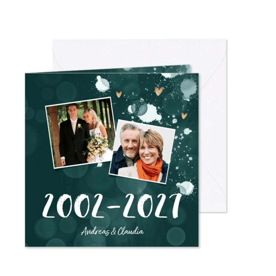 Einladung zum Hochzeitstag Fotos auf blaugrün - Karteneindruck
