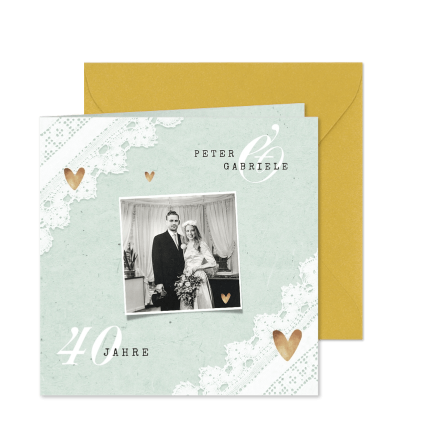 Einladung zum Hochzeitstag Fotos und Spitzendecke - Karteneindruck
