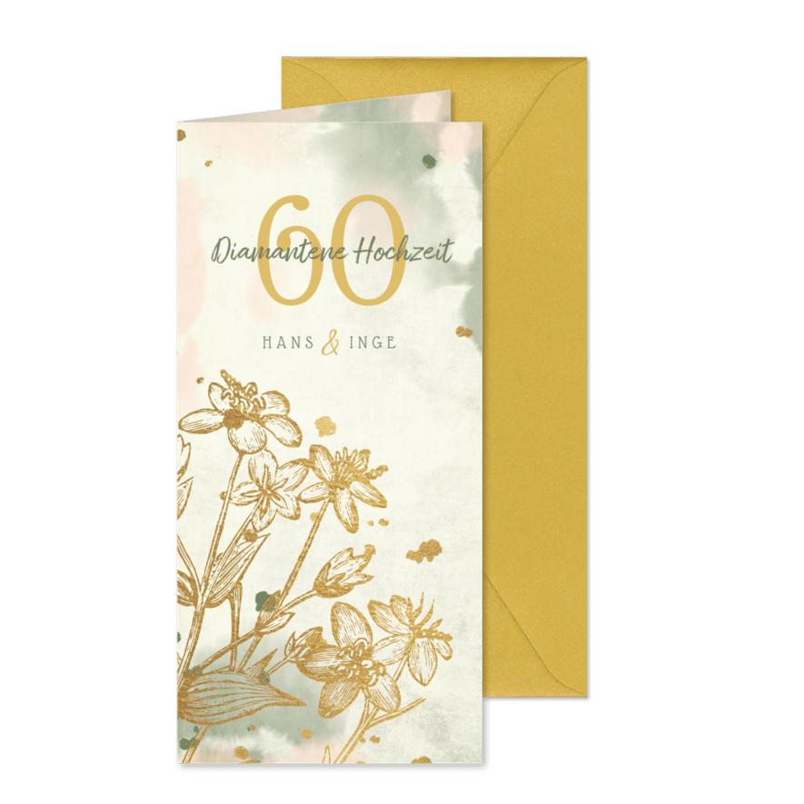 Einladung zum Hochzeitstag klassische Blumen Foto innen - Karteneindruck
