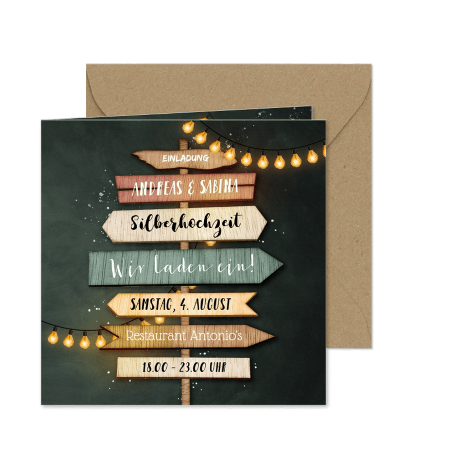 Einladung zum Hochzeitstag Wegweiser - Karteneindruck