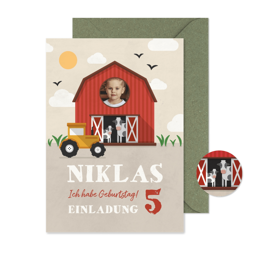 Einladung zum Kindergeburtstag Bauernhof - Karteneindruck
