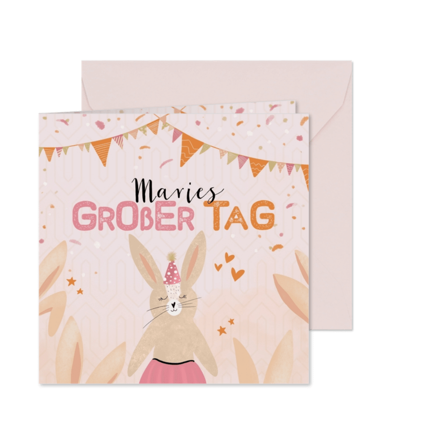 Einladung zum Kindergeburtstag lustige Häschen - Karteneindruck
