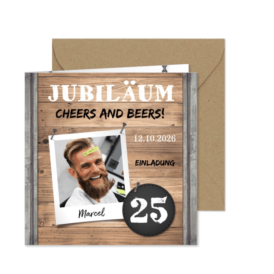 Einladung zum Mitarbeiterjubiläum Foto auf Holz - Karteneindruck